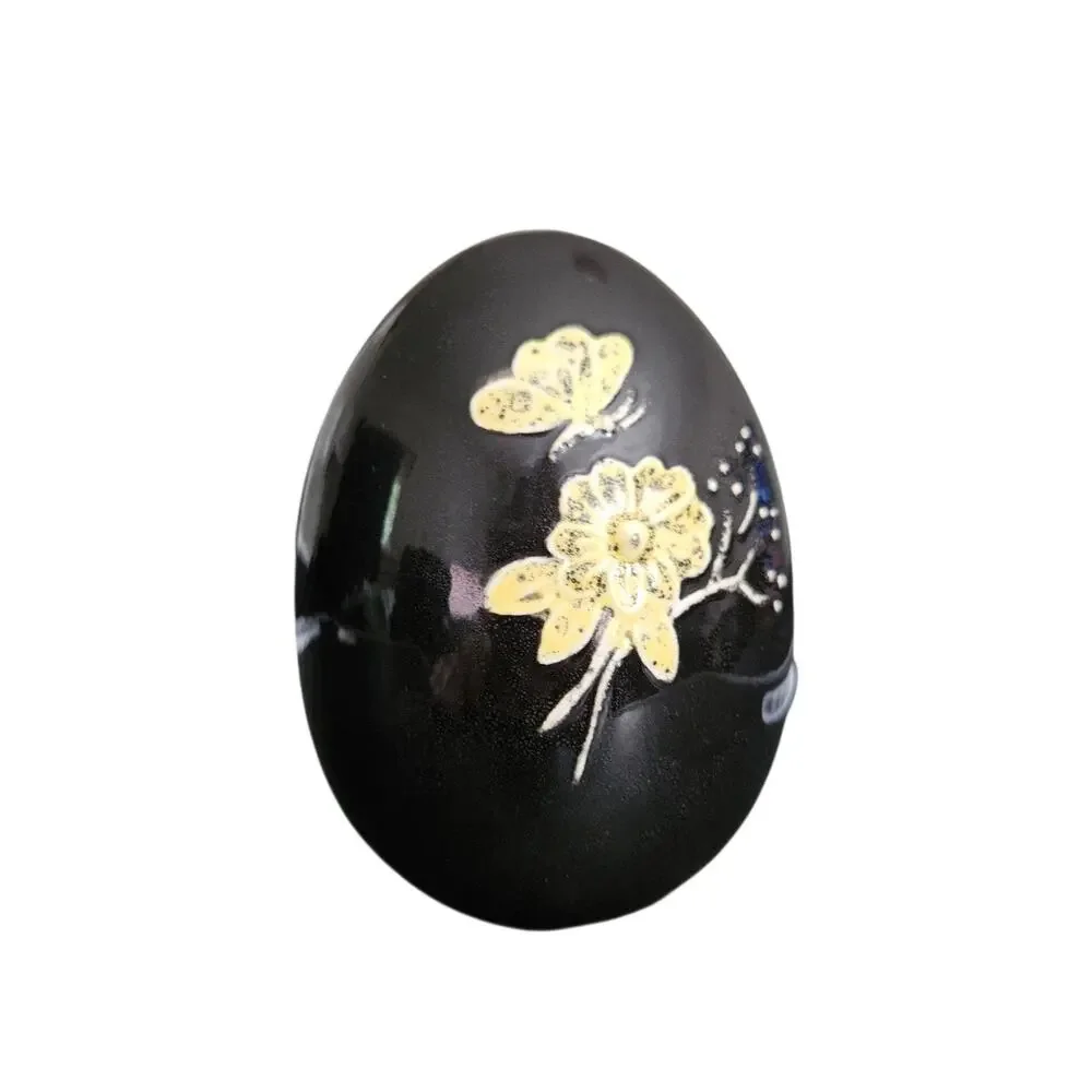Hand Painted Black Floral Ceramic Decorative Egg Art Pottery Home Decor